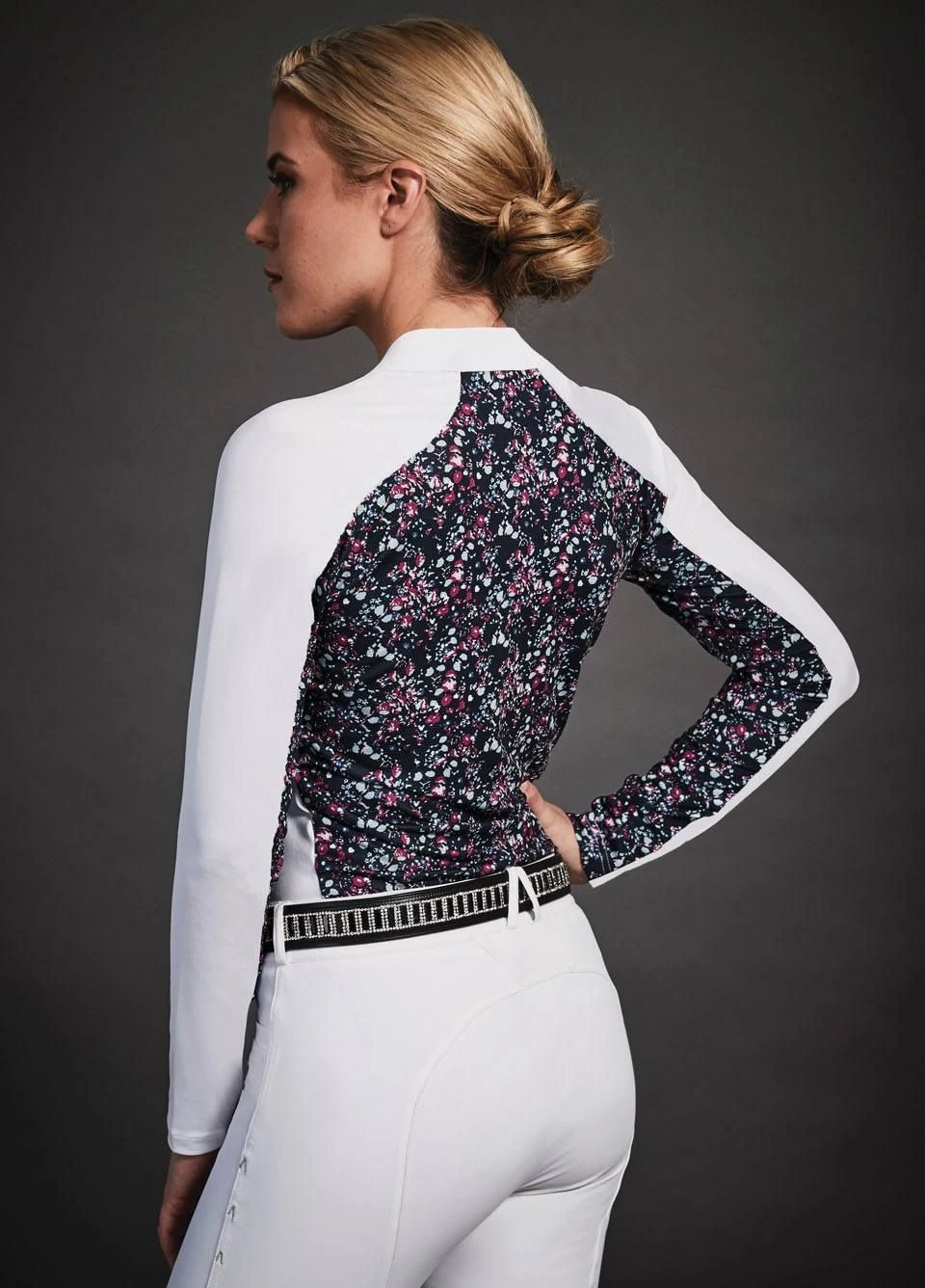 Dublin Black Ladies Alegra Print Long Sleeve Competition Top - Flower Print 4 Dublin Black Ladies Alegra Print Long Sleeve Competition Top - Flower Print - Image 2