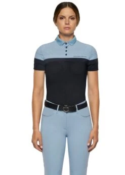Cavalleria Toscana Perforated Polo Shirt - Navy/Sky Blue -Equestrian Sale Store cavalleria toscana perforated polo navy sky 3rdy