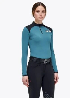 Cavalleria Toscana Lightweight Performance Piqué Polo - Sea Blue -Equestrian Sale Store ct lw pique polo blue 2rdy