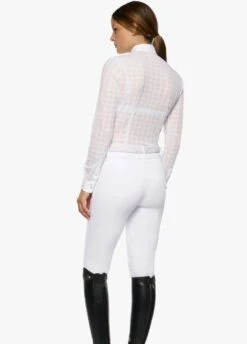Cavalleria Toscana Pleated Long Sleeved Competition Polo Shirt - White -Equestrian Sale Store ct pleated shirt white 4rdy
