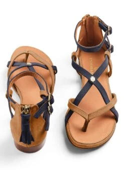 Fairfax & Favor Brancaster Sandal - Tan/Navy -Equestrian Sale Store ffbrancastertannavy2rdy