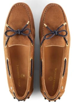 Fairfax & Favor Suede Henley Driving Shoe - Tan/Navy -Equestrian Sale Store ffhenleytan4rdy