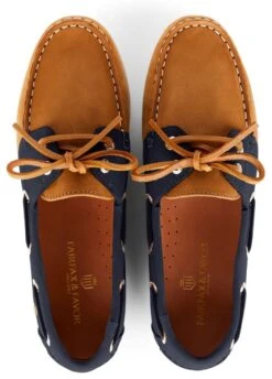 Fairfax & Favor Salcombe Deck Shoe - Tan/Navy -Equestrian Sale Store ffsalcombetannavy4rdy