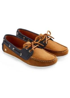 Fairfax & Favor Salcombe Deck Shoe - Tan/Navy -Equestrian Sale Store ffsalcombetannavyrdy