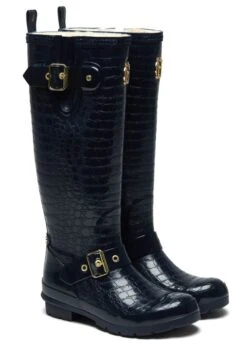 Holland Cooper Sherpa Lined Regency Wellingtons - Navy Croc