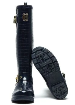 Holland Cooper Sherpa Lined Regency Wellingtons - Navy Croc -Equestrian Sale Store hc regency wellington navy croc 3rdy