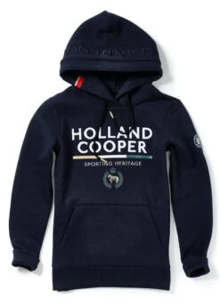 Holland Cooper Tri Colour Crest Hoodie - Ink Navy -Equestrian Sale Store hctricresthoodink4rdy