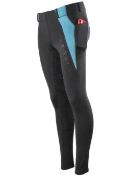Legacy Ladies Winter Riding Tights - Black/Turquoise -Equestrian Sale Store legacytightsblackturq3rdy