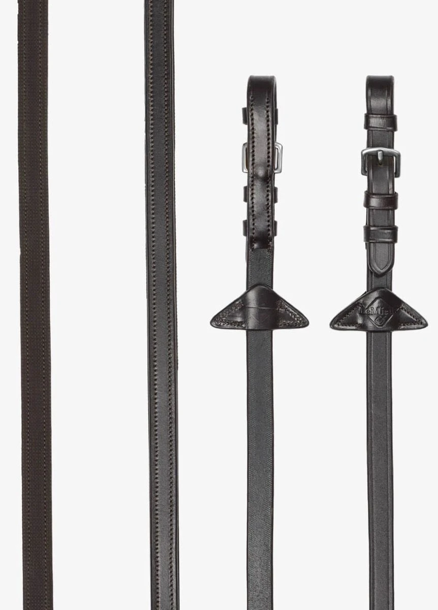 LeMieux Rubber 1/2 Lined Reins - Brown/Silver 3 LeMieux Rubber 1/2 Lined Reins - Brown/Silver