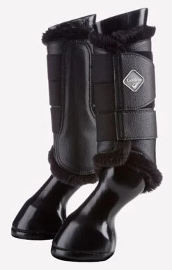 LeMieux Fleece Lined Brushing Boots - Black -Equestrian Sale Store ps fleecelinedboots black lr