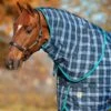 Rhino Original Stable Hood For Heavy - Navy Check/Teal -Equestrian Sale Store rhino stable hood heavy navy check 1rdy